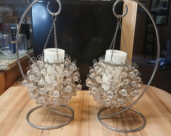 Set of 2 Hanging Crystal  Candle Holders, Would Make Any Table Beautiful