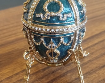 Faberge Egg with Gold Stand