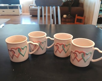 Mary Kay Cosmetics Coffee Mug Pastel Hearts Heart Shaped Handle Valentines, Set of 4