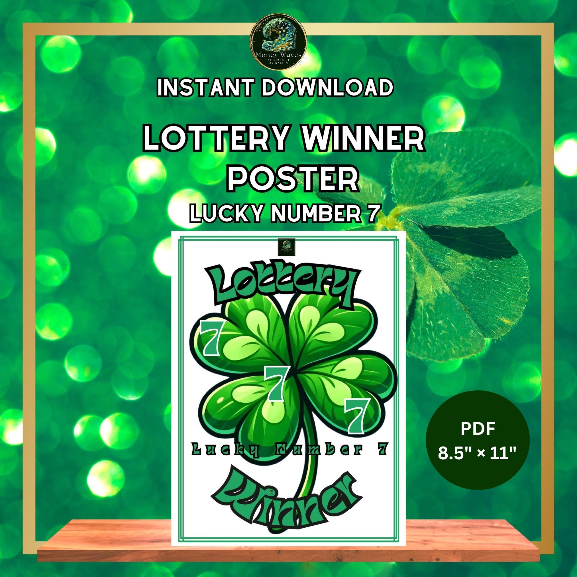 store product block Lottery Winner, Lotto Winner, Lucky Number 7, 777, four leaf clover, Instant Download, Print 777, win the lottery, Lucky Poster poster