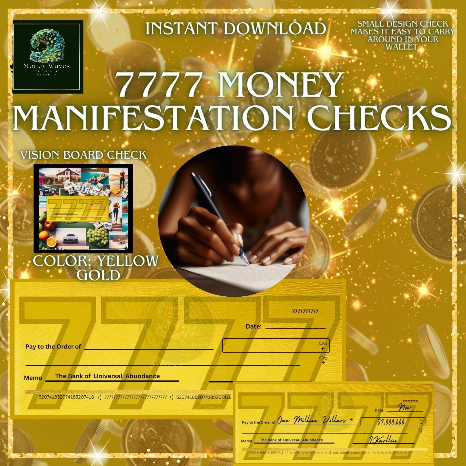store product block Yellow Gold Checks, Manifestation Checks, Abundance Check,Money Manifestation Checks, Check from the universe, Vision Board Checks poster