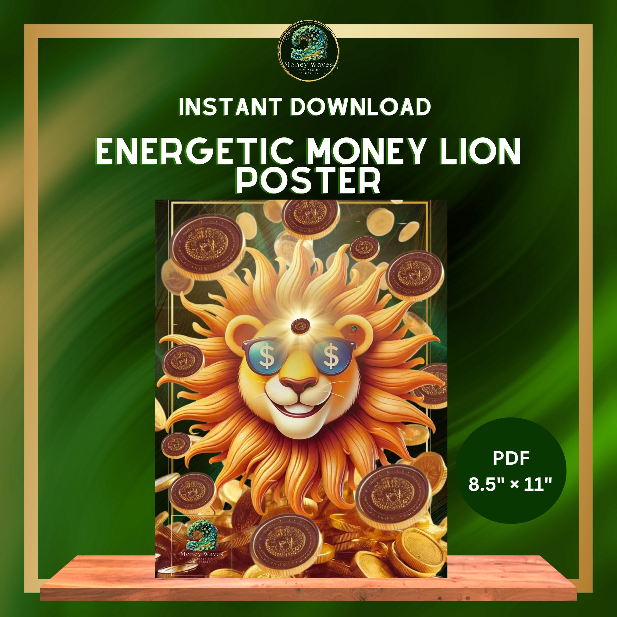 store product block Prosperity Art, Lion Art, King of the Jungles Art, Prosperity Printable,Rich Art, Money Art download, instant download, gold coin art poster