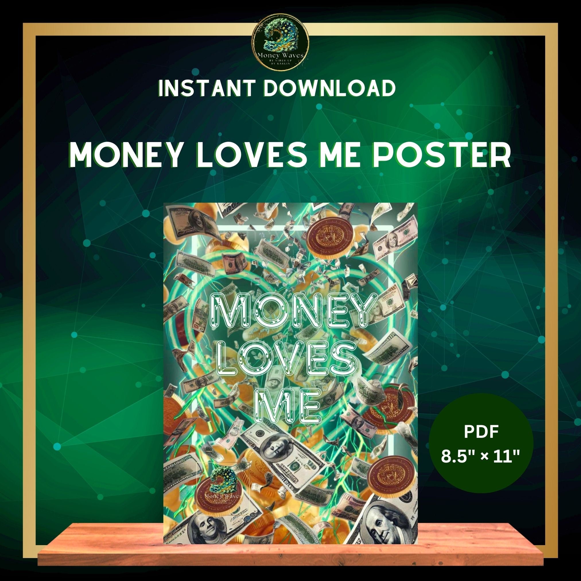 store product block Money Loves Me, Money Art, printable money art, Prosperity Printable, Rich Art, instant download, gold coin art, prosperity art poster