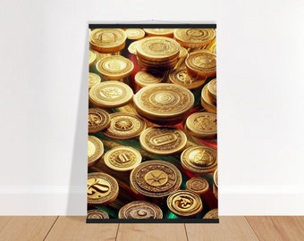 Gold Coin Art Poster, Prosperity Print with Magnetic Hanger