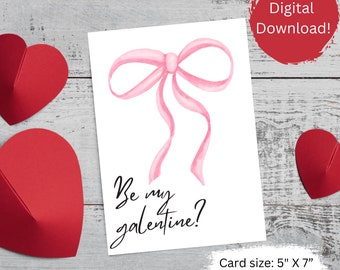 Coquette Galentine's Day Card, Pink Bow Valentine's Day Card, Be My Galentine, Printable Galentine Card, Be My Galentine, Coquette Aesthetic