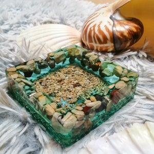 Handmade unique square Ocean resin ashtray, Real sand, shells and pebbles resin ashtray