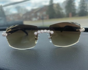 Cartier Black Buffalo Sunglasses With Moissanite Diamonds