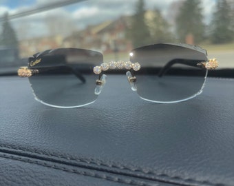 Cartier Black Buffalo Sunglasses With Moissanite Diamonds