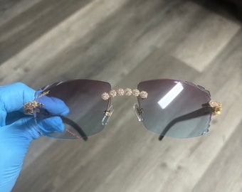 Cartier Pink & Blue Buffalo Sunglasses With Moissanite Diamonds