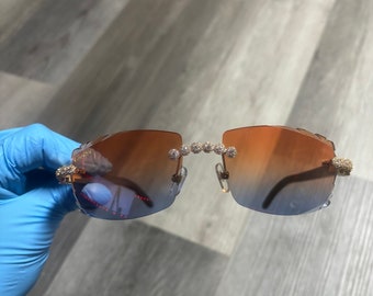 Cartier Orange & Blue Buffalo Sunglasses With Moissanite Diamonds