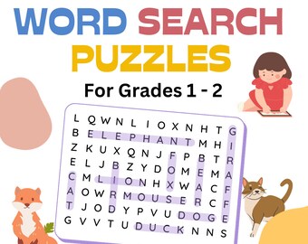 Word Search Puzzles Grade 1 to 2 | Fun English Vocabulary Learning Games Ages 6, 7 and 8 | Printables for Instant Download | iPad suitable