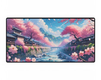 Kirschblüten Schreibtischmatte, Japanische Schreibtischmatte, Sakura Schreibtischmatte, Schreibtisch Geschenk für sie, Kawazu Mousepad, Gaming-Mauspad, florales Mauspad, Sakura