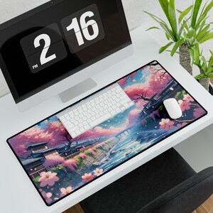 Cherry Blossom Desk Mat, Japanese desk mat, Sakura Desk Mat, desk gift for her, Kawazu mousepad, gaming mouse pad, floral mouse pad, Sakura image 5