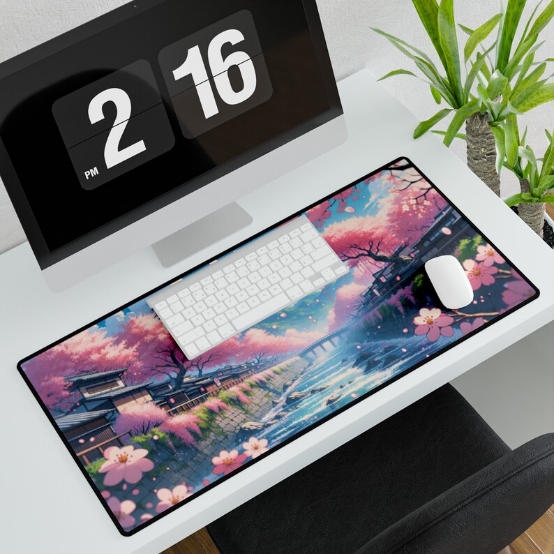 Cherry Blossom Desk Mat, Japanese desk mat, Sakura Desk Mat, desk gift for her, Kawazu mousepad, gaming mouse pad, floral mouse pad, Sakura image 5