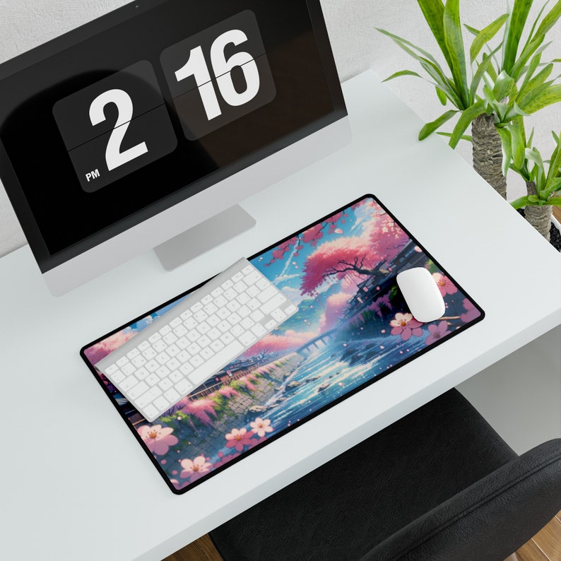 Cherry Blossom Desk Mat, Japanese desk mat, Sakura Desk Mat, desk gift for her, Kawazu mousepad, gaming mouse pad, floral mouse pad, Sakura image 6