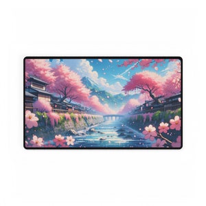 Cherry Blossom Desk Mat, Japanese desk mat, Sakura Desk Mat, desk gift for her, Kawazu mousepad, gaming mouse pad, floral mouse pad, Sakura image 2