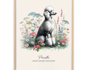 Poodle Wall Art, Vintage Wall Art, Cottage Core Spring Art, Picture of Poodle, Art for Poodle Lover, Housewarming Gift, Gift for Dog Lover