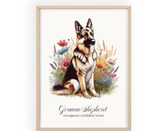Art mural de berger allemand, art de base du cottage, photo de berger allemand, art pour amoureux des chiens, cadeau de pendaison de crémaillère, cadeau pour amoureux des chiens, maman GSD