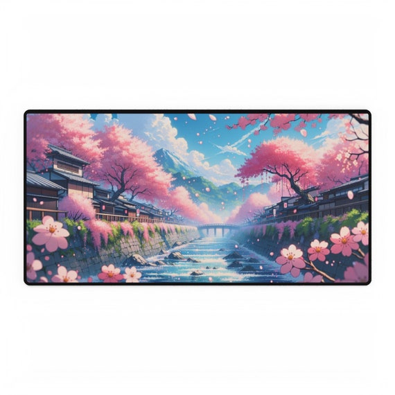 Cherry Blossom Desk Mat, Japanese desk mat, Sakura Desk Mat, desk gift for her, Kawazu mousepad, gaming mouse pad, floral mouse pad, Sakura
