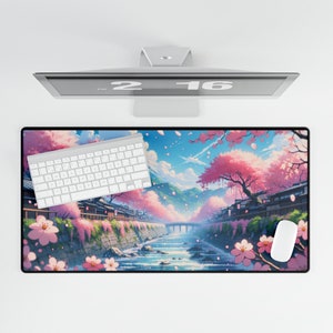 Cherry Blossom Desk Mat, Japanese desk mat, Sakura Desk Mat, desk gift for her, Kawazu mousepad, gaming mouse pad, floral mouse pad, Sakura image 3