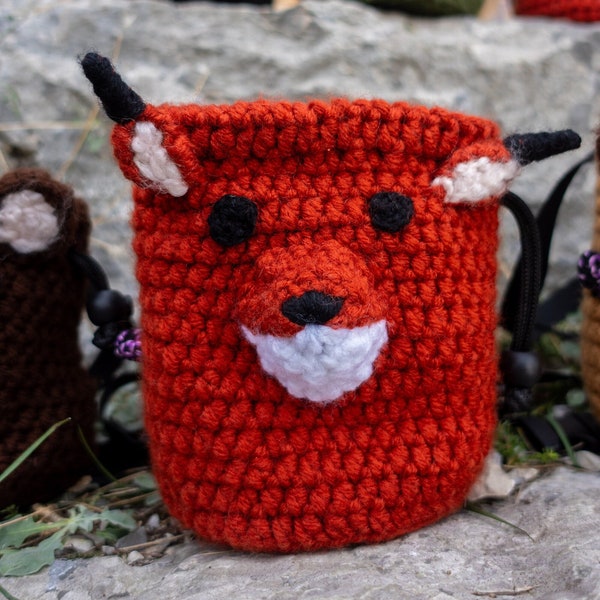 Fox Handmade Crochet Chalk Bag, Rock Climbing Fox Bag, Bouldering Crochet Chalk Bucket, Handmade Fox Bag, Astroctapus Chalk Bags