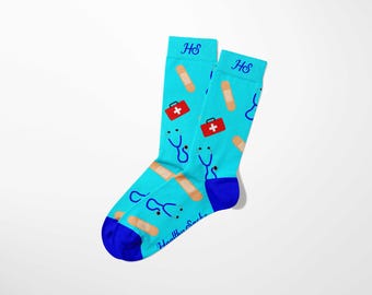 Nurse Crew Socks – Blue Medical Icons Socks | Nurse Appreciation Gift for RNs, LPNs, CNA and Healthcare Workers