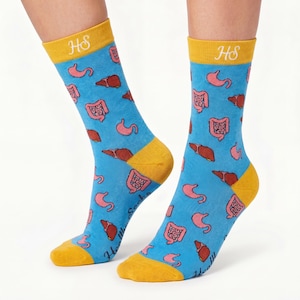 Gastroenterologist Gift Socks, GI Nurse, Medical Student, Healthcare Worker (Blue/Mustard)