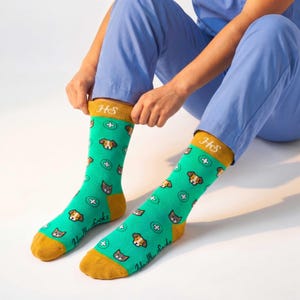 Veterinary Socks - Cute Cat Dog Print for Vet Techs, Veterinarians Animal Lovers | Cozy, Breathable Pet Clinic Work Socks