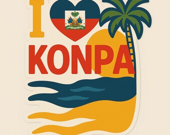 Adesivo digital &quot;Eu amo Konpa&quot; com coração da bandeira haitiana – Orgulho da música haitiana PNG – Download instantâneo