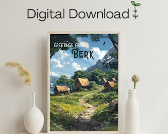 Greetings from Berk - How to Train Your Dragon Digital Poster - Hiccup - Toothless - Cressida Cowell - Fantasy Art - Viking Village