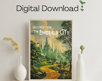 Greetings from The Emerald City - Wizard of Oz Digital Download Fantasy Art - L Frank Baum - Dorothy - Wicked Witch