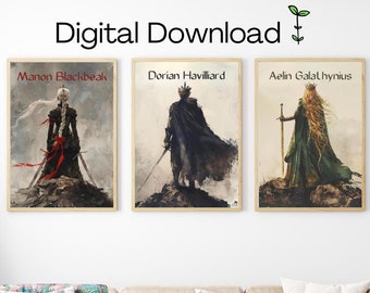 Throne of Glass Silhouette Trio Digital Download | Manon Blackbeak, Dorian Havilliard, Aelin Galathynius Art Prints | Fantasy Wall Art