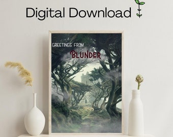 Greetings from Blunder Digital Download Art Print | One Dark Window by Rachel Gillig | Fantasy Landscape Wall Art | Book-Inspired Decor