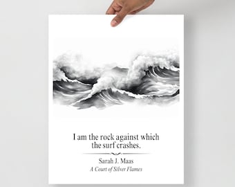 Rock Against Which the Surf Crashes - ACOSF Wall Wart - Minimalist - Black and White - Sarah J Maas - ACOTAR