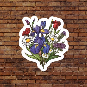 Iris, Aster, Daisy Bouquet Sticker - Divine Rivals - Ruthless Vows - Rebecca Ross - War Correspondent - Iris Winnow - Roman Kitt