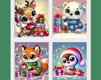 Christmas Animal Clip Art Bundle | Adorable Holiday Animals, Digital Graphics, DIY Projects, Crafts, Digital Download, PNG, POD