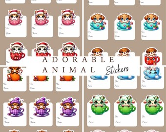 Adorable Peek-a-Boo Christmas Animal Gift Tags | Holiday Printable | Instant Download, Printable PNG Gift Tag Stickers, Personalize Gifts
