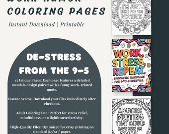 Funny Work Sayings Mandala Coloring Pages: Stress Relief (Digital Download)