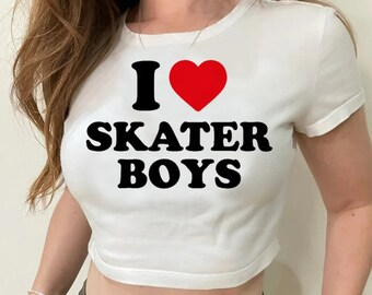 yk2 Ich liebe Skaterboys, Hippie Crop Top, Gothic T-Shirts