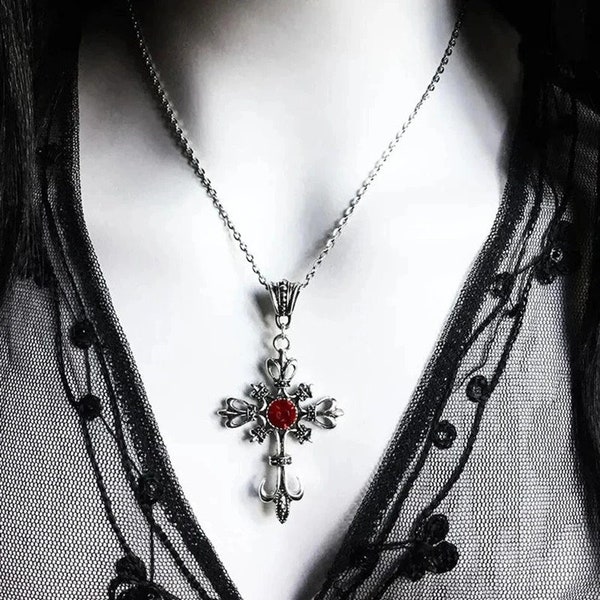 Silber Goth Schmuck, Gothic Kreuz Halskette, Silber Anhänger, Goth Halskette, Gothic Anhänger, Seraphic Halskette