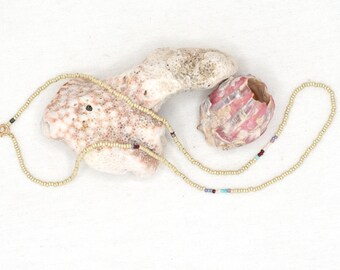 Metallic white and pearl tiny seed bead necklace; California Coast Collection: Abalone Light Design