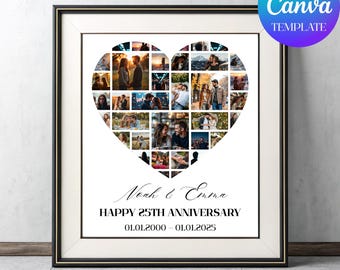 Hartfotocollageposter – jubileumaandenken, canvassjabloon