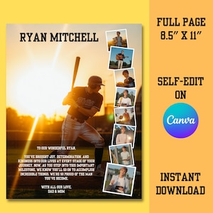 May include: A full-page 8.5" x 11" digital print featuring a baseball player with the name "RYAN MITCHELL" at the top. The design includes multiple photos and text that reads "TO OUR WONDERFUL RYAN" and "WITH ALL OUR LOVE, DAD & MOM".