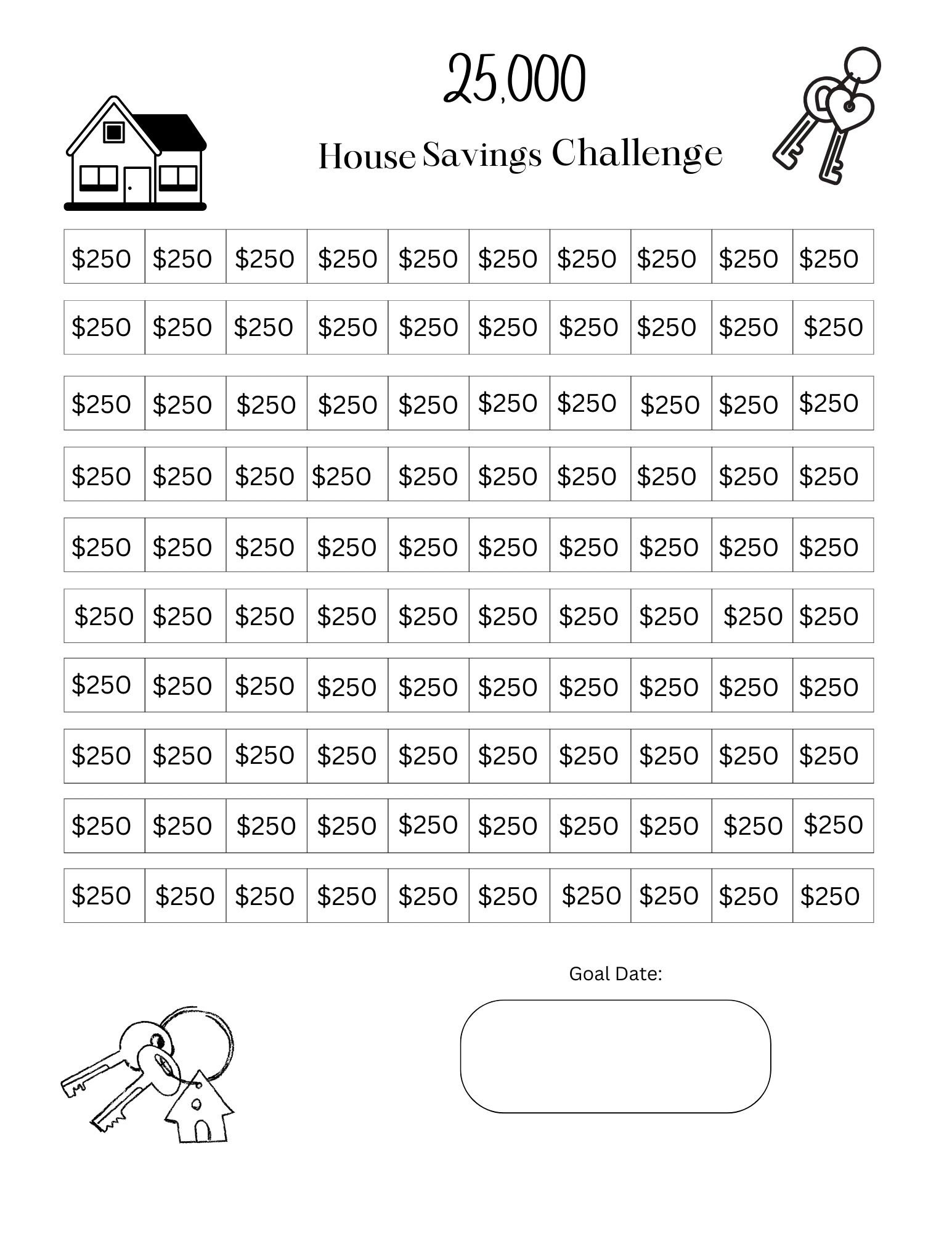 Home Savings Tracker 25K Savings Challenge Money Savings Challenge Printable Saving Challenge Etsy