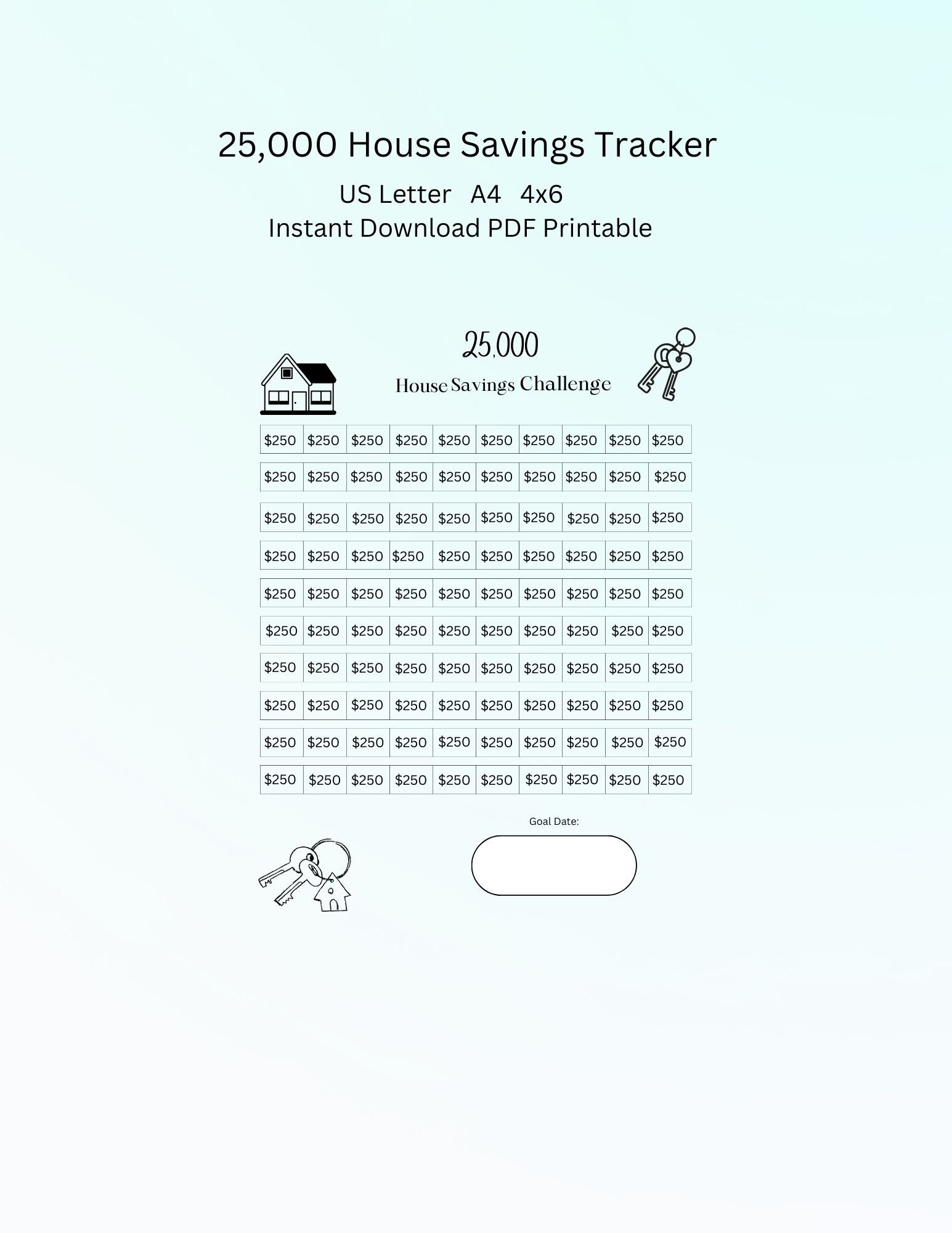 Home Savings Tracker 25K Savings Challenge Money Savings Challenge Printable Saving Challenge Etsy