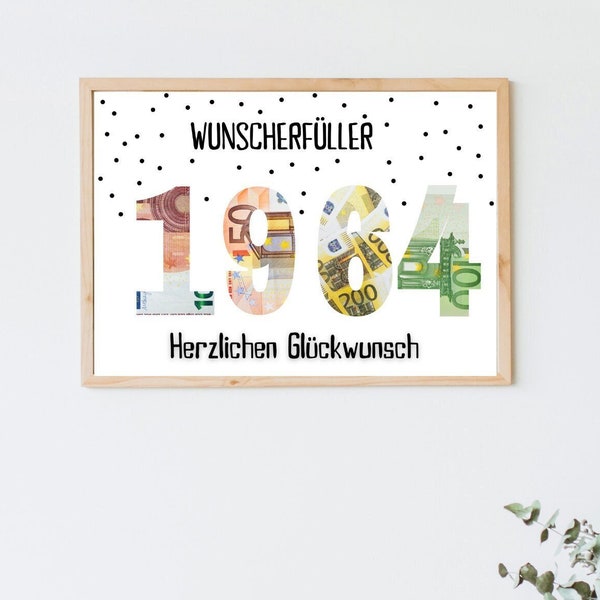 PDF - Geldgeschenk 60 Geburtstag Wunscherfüller Geburtstagskarte Download zum Ausdrucken herzlichen Glückwunsch Bild 25 30 40 50 60