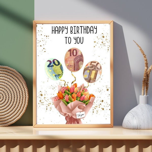 PDF - Geldgeschenk Geschenk zum Geburtstag Luftballons Wunscherfüller Geburtstagskarte Download Ausdrucken Birthday Bild 18 25 30 40 50 60