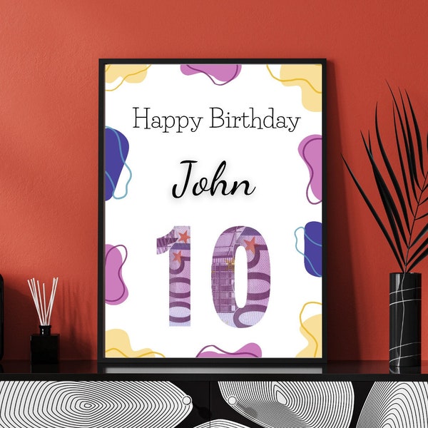 Geldgeschenk zum 10. Geburtstag | Geldgeschenk zur Volljährigkeit | PDF Sofort Download Geldgeschenk, Digitaler Download, PDF, A4