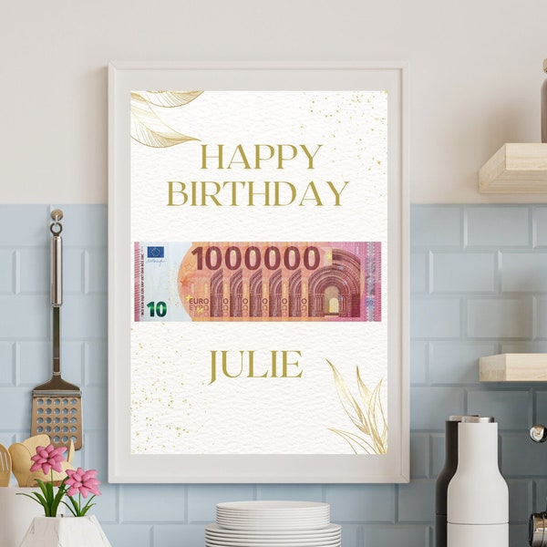 Geldgeschenk voor de Geburtstag | deine erste Million Geschenk | Geburtstagsgeschenk | Beeld | Affiche | persoonlijk geschenk | Geld verschenken