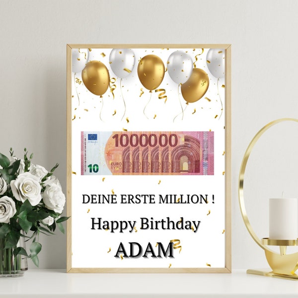 Geldgeschenk "Deine erste Million!", personalisierte PDF Vorlage zum Ausdrucken, Geburtstagsgeschenk personalisierbar mit dem Namen, PDF